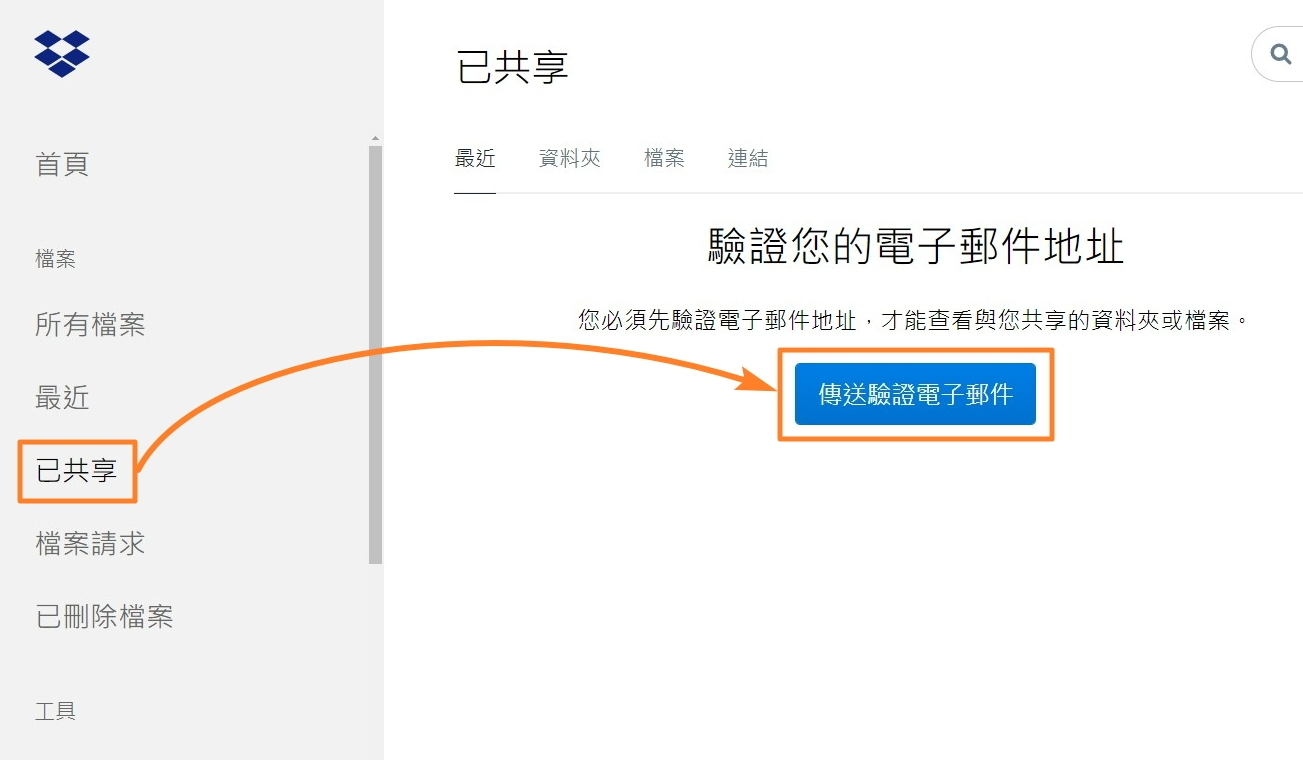 點選傳送驗證電子郵件